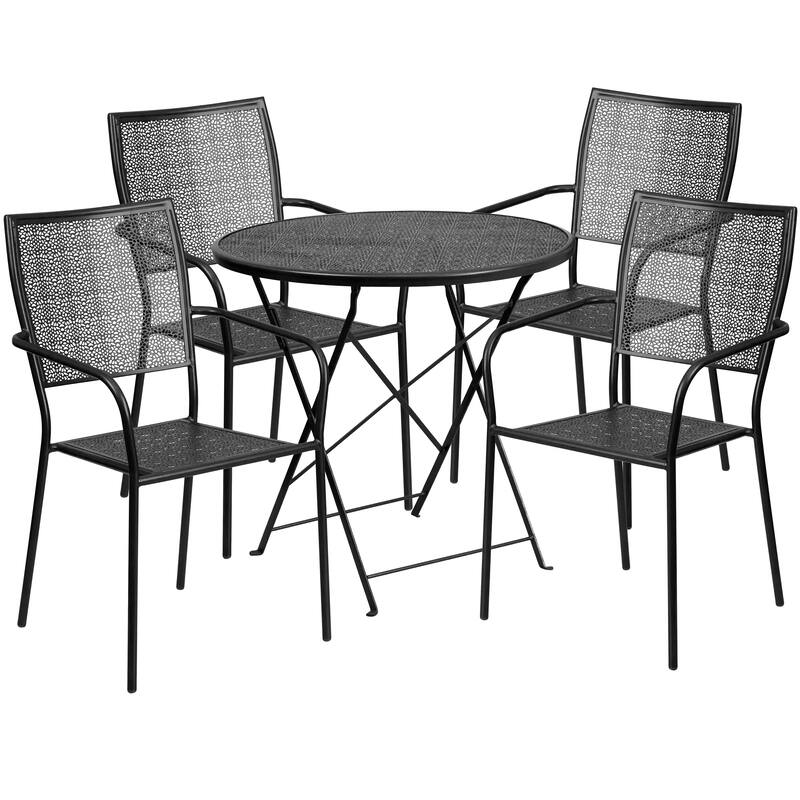 30'' Round Indoor-Outdoor Folding Patio Table Set with 4 Square Back Chairs
