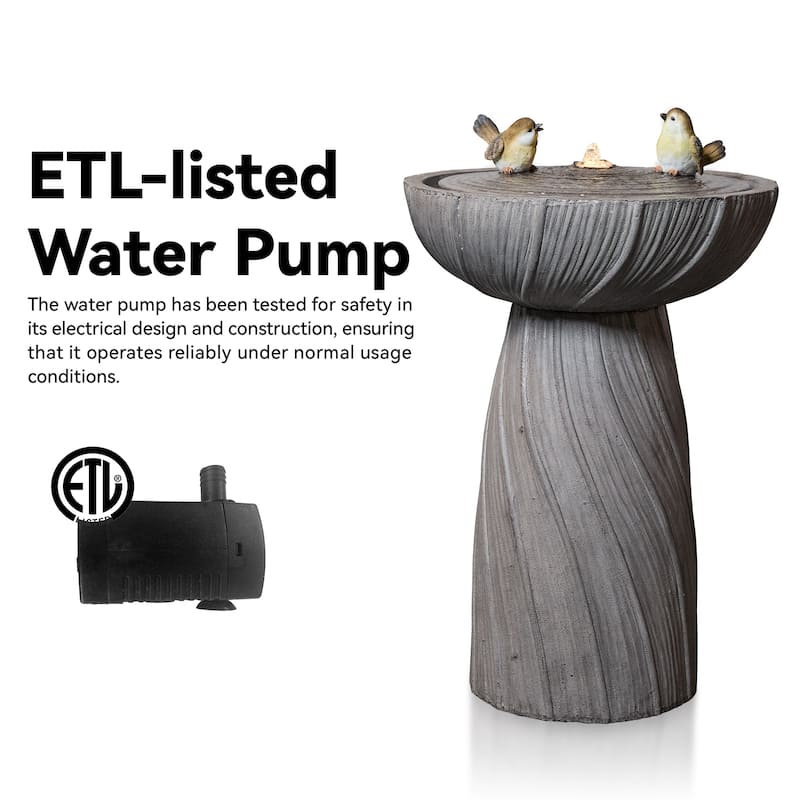 Vbal 28.35" Two Birds LED Birdbath Outdoor Fountain with Elegant Design for Patio & Garden Décor