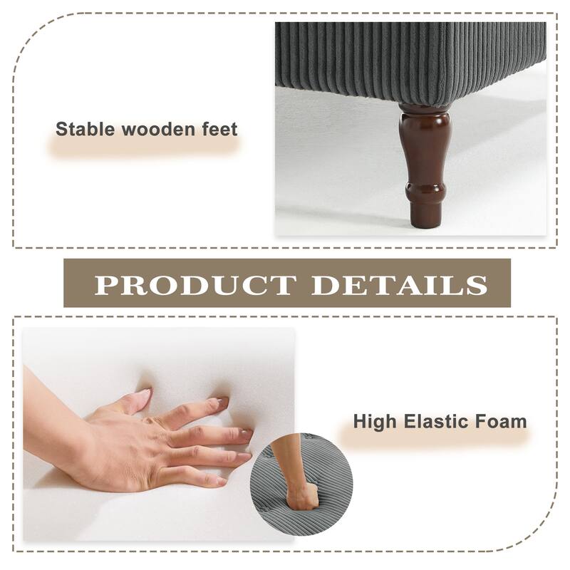 Modular Corduroy Tufted Storage Ottoman with Reversible Tabletop