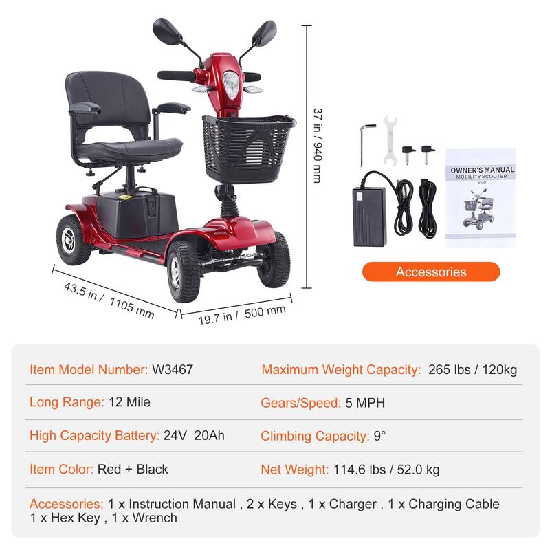 Mobility Scooter for Adults & Seniors - Folding Electric Powered Mobility Scooter