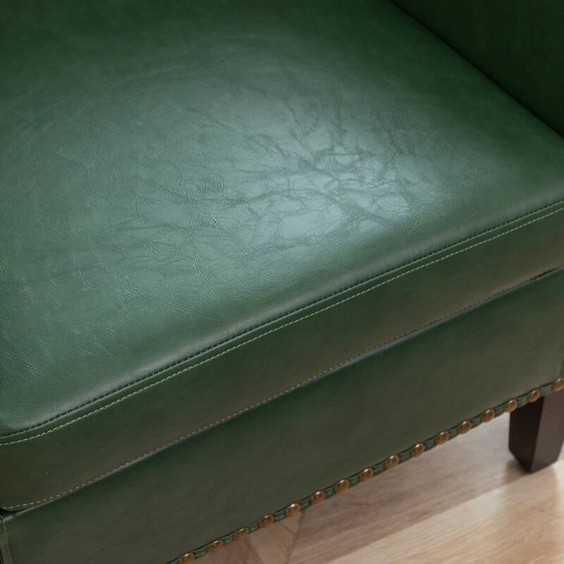 KINWELL PU Leather Tufted Barrel Chair Club Armchair with Nailheads