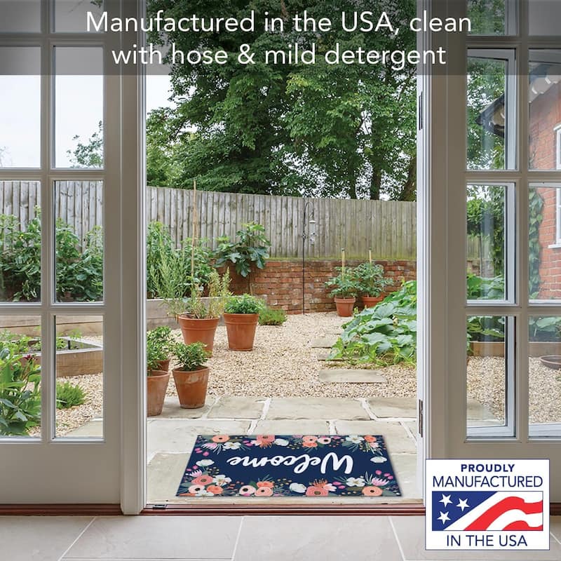 Welcome Florals Indoor/Outdoor Entryway Floor Mat Made in The USA Low Profile, Non-Skid Rubber Backing, 29.5" by 17.75"