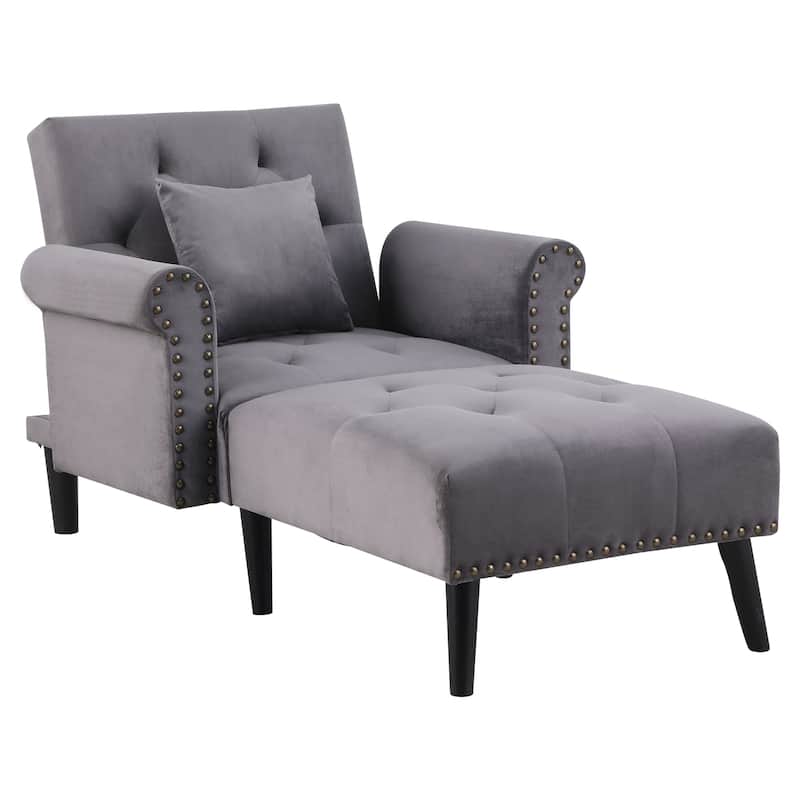 HOMCOM 2-In-1 Chaise Lounge Chair with Thick Padding, Adjustable Backrest, and Wooden Legs