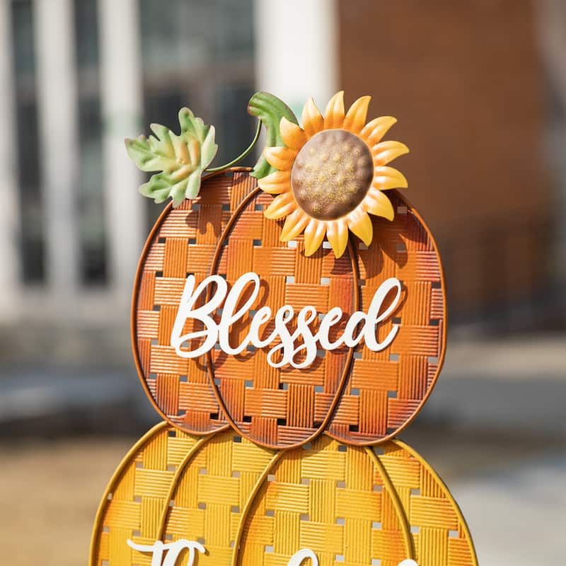Glitzhome Fall Thanksgiving Metal Turkey Pumpkins Yard Stake