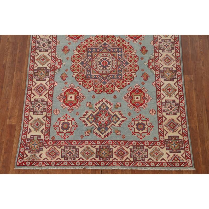 Blue Kazak Oriental Area Rug Handmade Wool Carpet - 4'10" x 6'6"