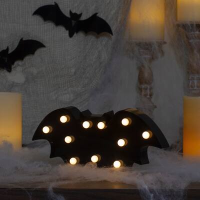 LED Lighted Bat Halloween Marquee Sign - 12" - Black - Warm White Lights