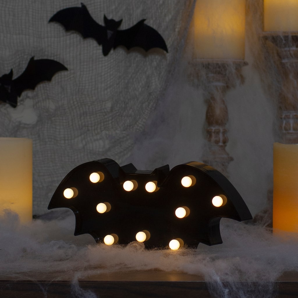 LED Lighted Bat Halloween Marquee Sign - 12" - Black - Warm White Lights