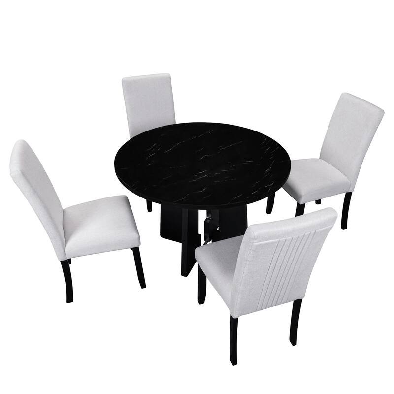 Modern 5-Piece Round Dining Set, 43-Inch Dining Table & 4 Upholstered Chairs, Farmhouse, Mid-Century Style for Dining Room