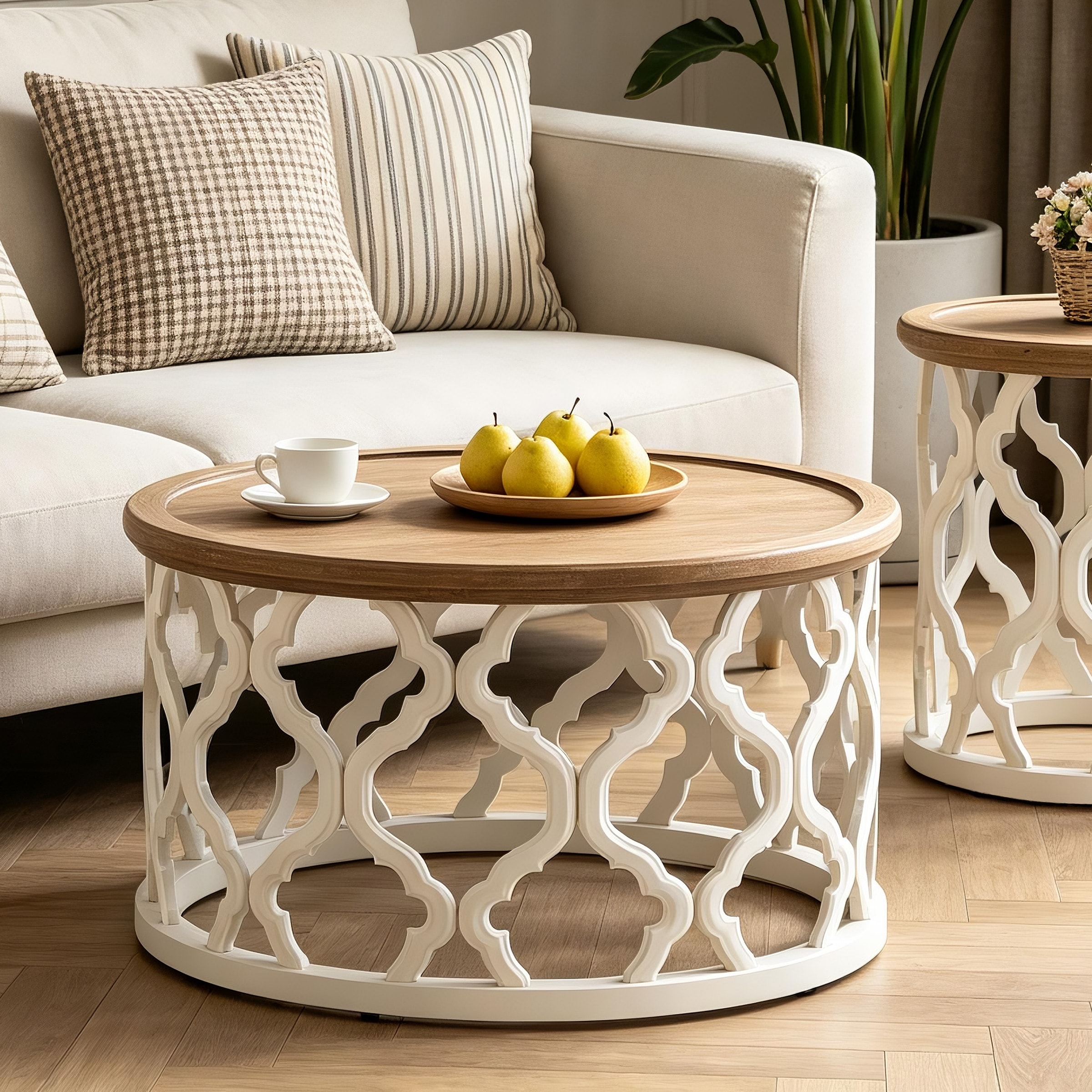 COZAYH Farmhouse End Table, Distressed Tray Top Coffee Table with