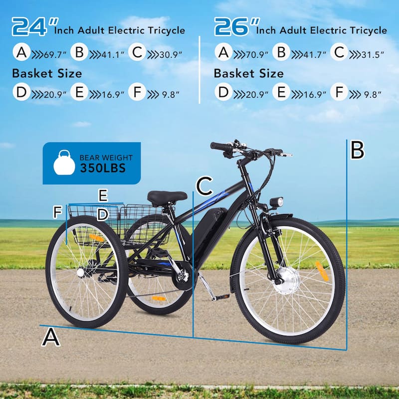 3 Wheel Electric Bicycle for Adults with Basket, Electric Tricycle