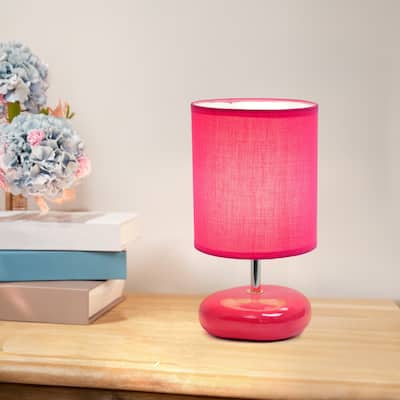 Mini Round Rock Ceramic Table Lamp with Drum Shade - 10.25" - Pink