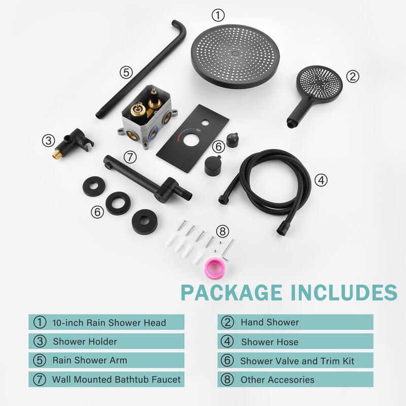 Luxury 3-Function Shower System Set - Solid Brass Control Valve, 10" Overhead Shower, 3-Spray Handheld