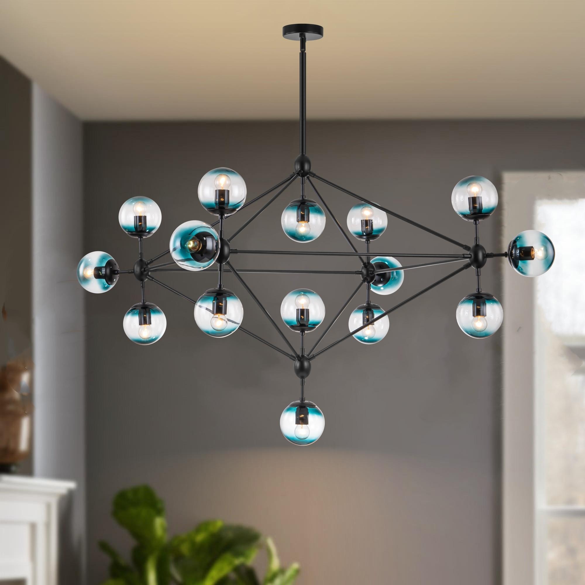 15 Light Modern Large Geometric Sputnik Cluster Glass Globe Chandelier with Gradient Blue Glass Globe Bubble On Sale Bed Bath Beyond 39115411