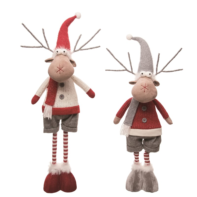 Transpac Plush Telescoping Reindeer Set of 2 Christmas Home Decorations