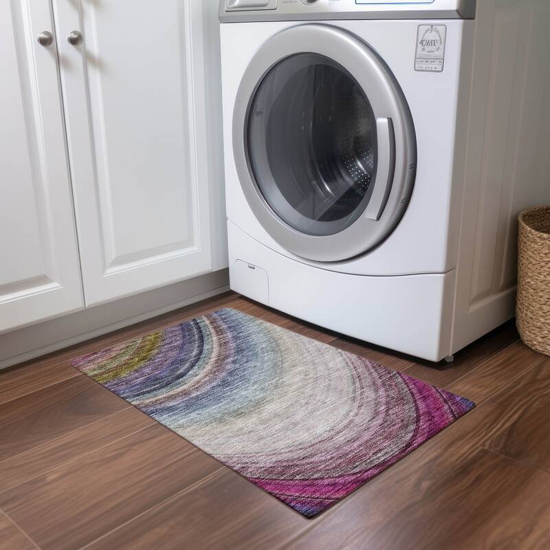 Machine Washable Indoor/ Outdoor Chantille Abstract Wave Rug - Beige - 1'8" x 2'6"