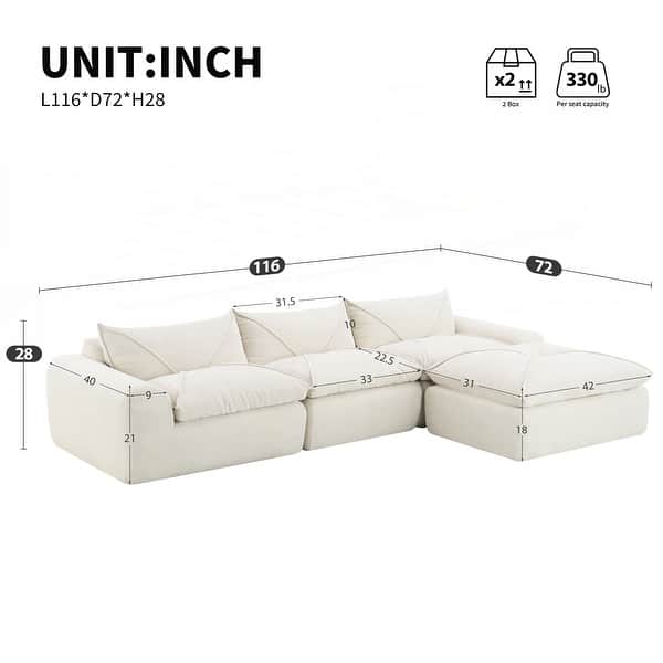 dimension image slide 2 of 3, 116 Inch Fully Compressed Sofa with High Density Foam