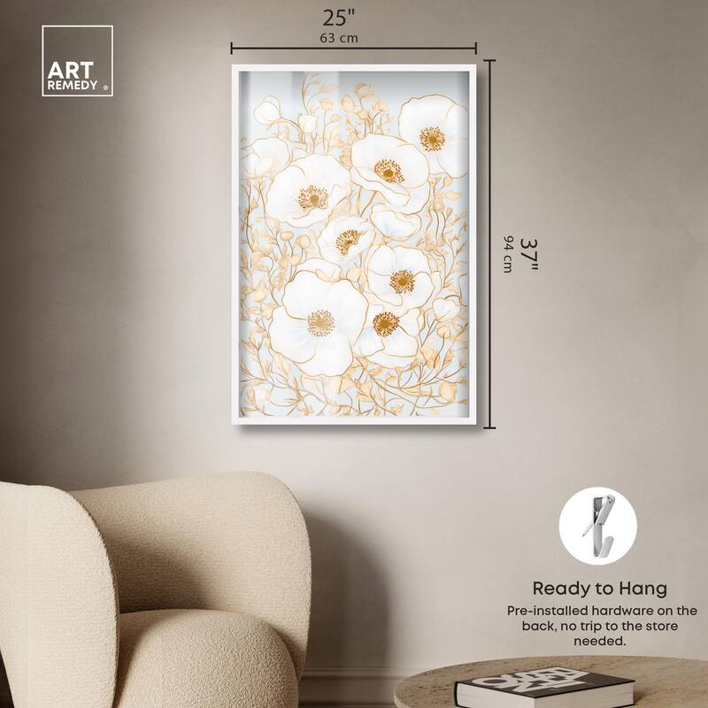 White and Gold Poppies I Shadowbox by Art Remedy