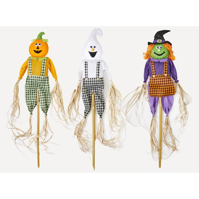 60" Halloween Ghost, Witch, Jack O Lantern Figures on Pole Yard Stake, 3 Assorted