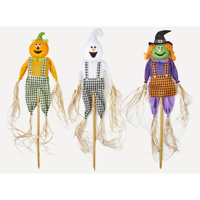 60" Halloween Ghost, Witch, Jack O Lantern Figures on Pole Yard Stake, 3 Assorted