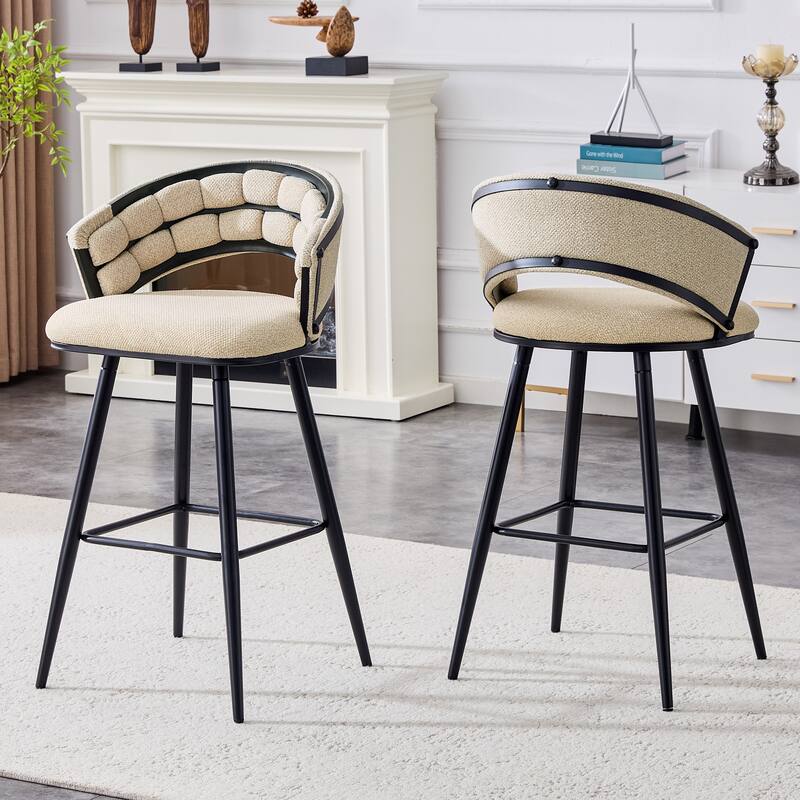 Set of 2 Velvet Bar Stools with Black Iron Legs, Modern Counter Height Stools for Home Bar