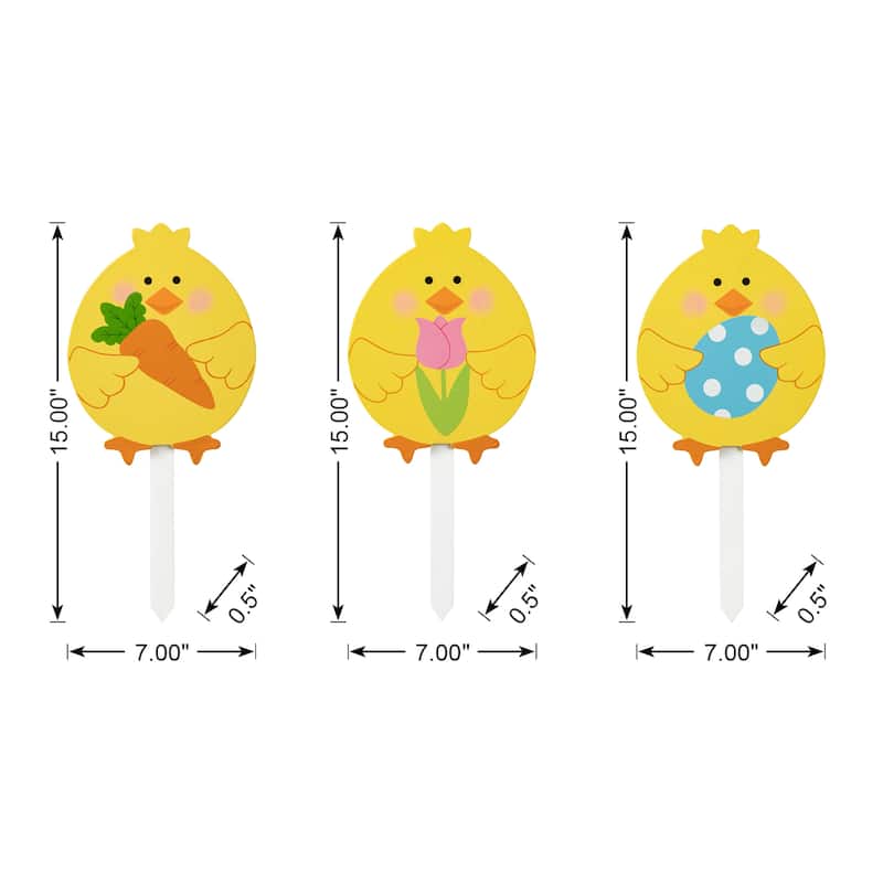 Glitzhome 15"H Set of 3 Easter Wooden Chick Pick/Yard Stake