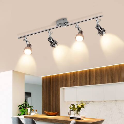 Depuley 4-Light Industrial Foldable LED Ceiling Spotlight with Swing Arms,Track Lighting Fixture for Office/Living Room/Kitchen
