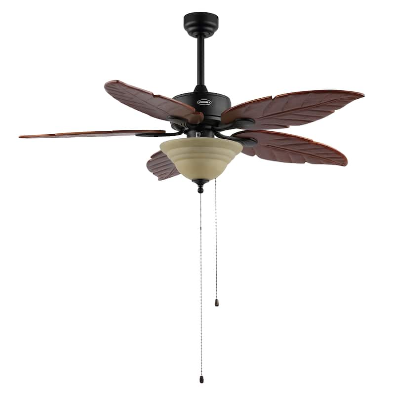 Owen 52" 3-Light Coastal Bohemian Iron/Wood Palm Leaf LED Ceiling Fan with Pull Chain, by JONATHAN Y