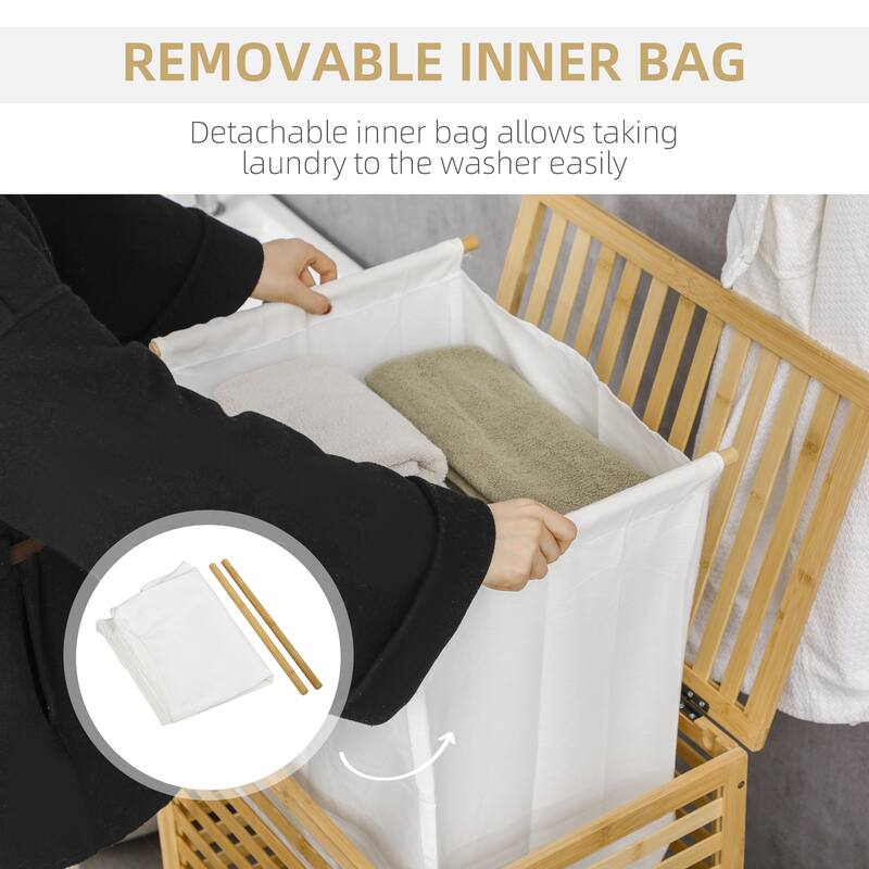 HOMCOM Bamboo Laundry Hamper with Lid and Removable Liner Bag