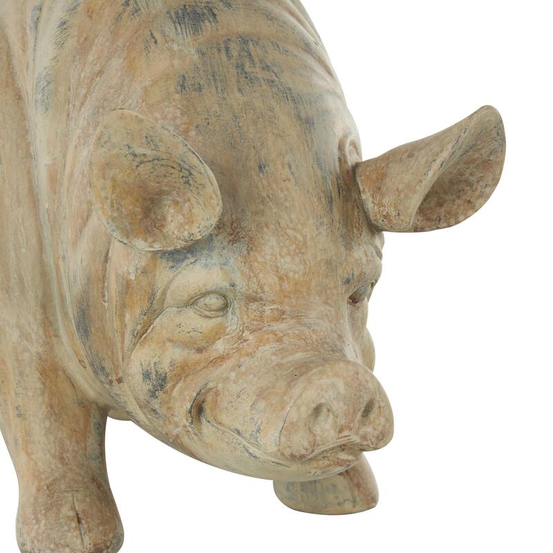 Light Brown Resin Pig Indoor Outdoor Planter with Distressed Details - 7"W x 16"L x 8"H