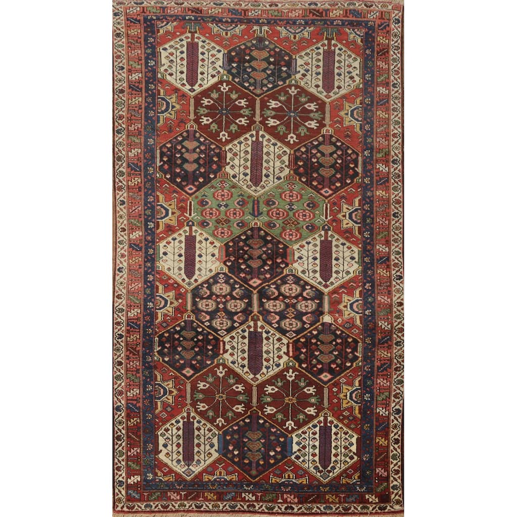 Hand Knotted Oriental 100% Wool Carpet Traditional Geometric Multi-Colored Bakhtiari Area Rug - 7' 10'' X 4' 4''