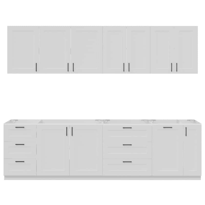 Modular White Kitchen Cabinet Set Customizable Base and Wall Cabinets Pantry Storage and DIY Countertop Design(Without desktop)