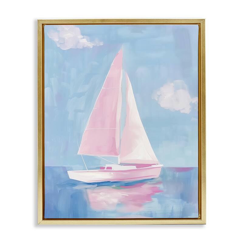Stupell Muted Pink Sailboat Framed Floater Canvas Wall Art Design By Arlington Prints - 25 x 31 - Gold