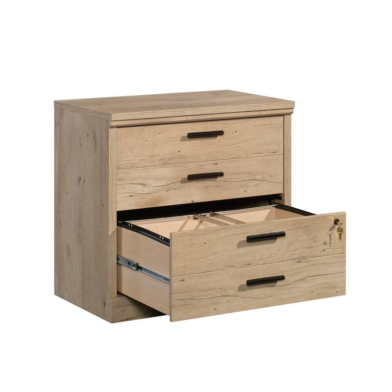 Engineered Wood Farmhouse Lateral File with a Lockable Drawer, Brown