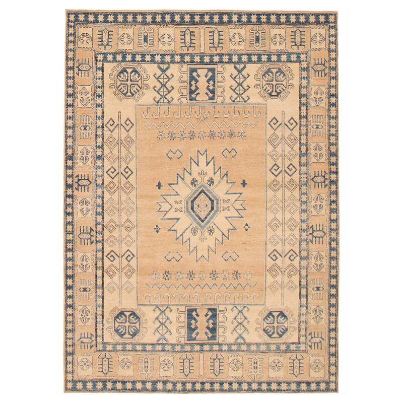 ECARPETGALLERY Hand-knotted Finest Ghazni Tan Wool Rug - 6'5 x 8'10 - Tan - 6'5 x 8'10