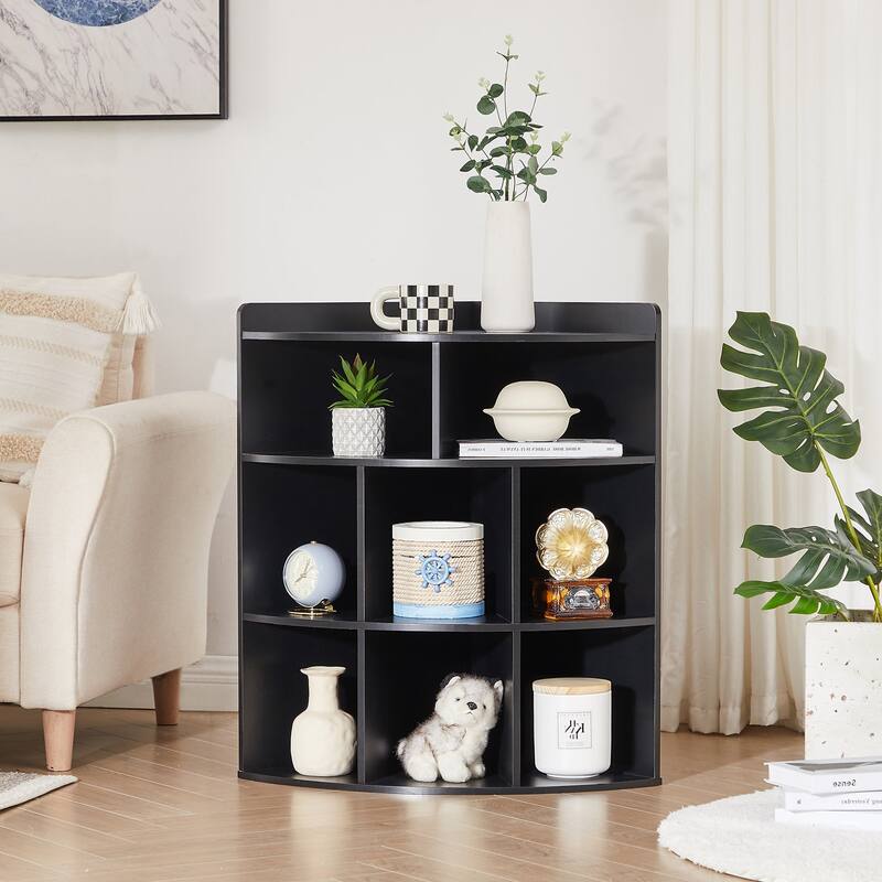 Javlergo 4-Tier Corner Bookcase, 8 Cube Triangle Bookcase Bookshelf Storage Cabinet for Home Office Bedroom Living Room - Black