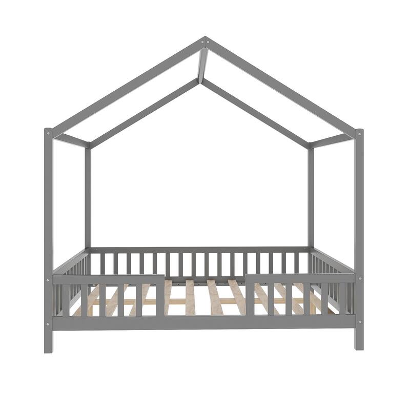 Whimsical Montessori-Inspired Floor Bed with Canopy & Full Safety Rails by Harper&Bright Designs