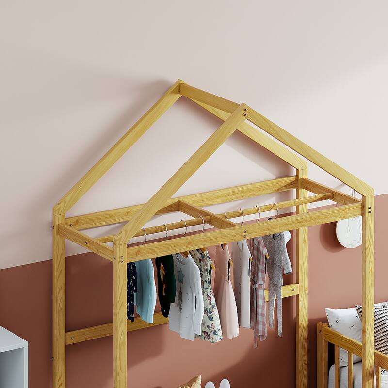 Wooden Full Size Children's Bed with Detachable Headboard and