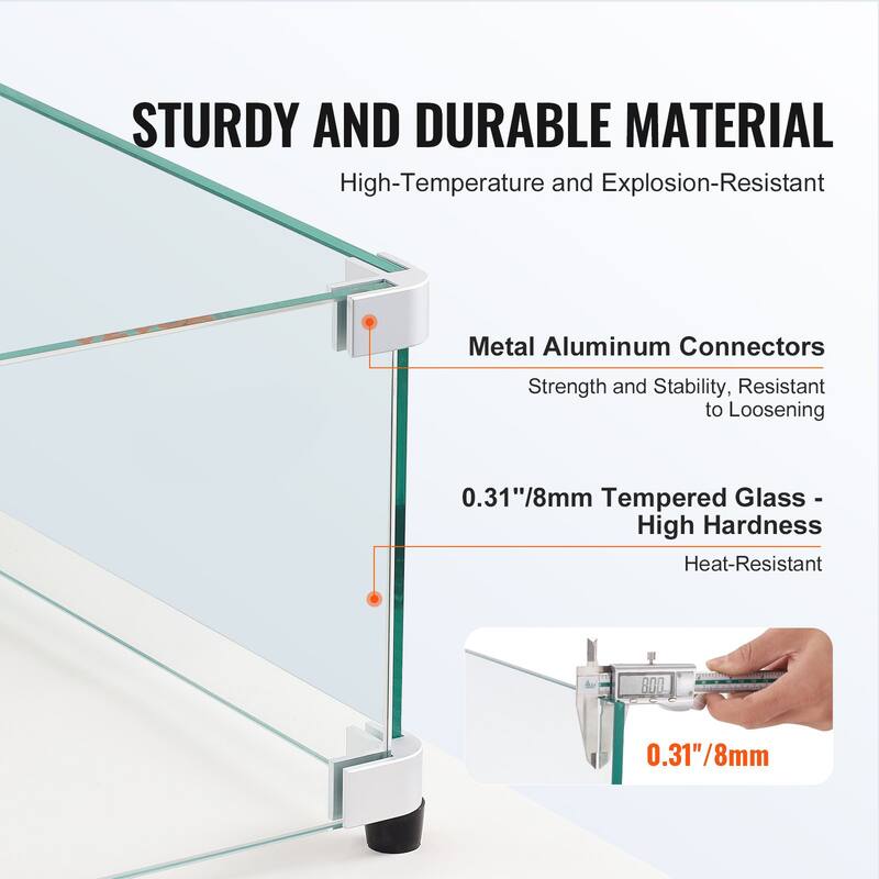 Tempered Glass Wind Guard for Rectangular Fire Pit Table