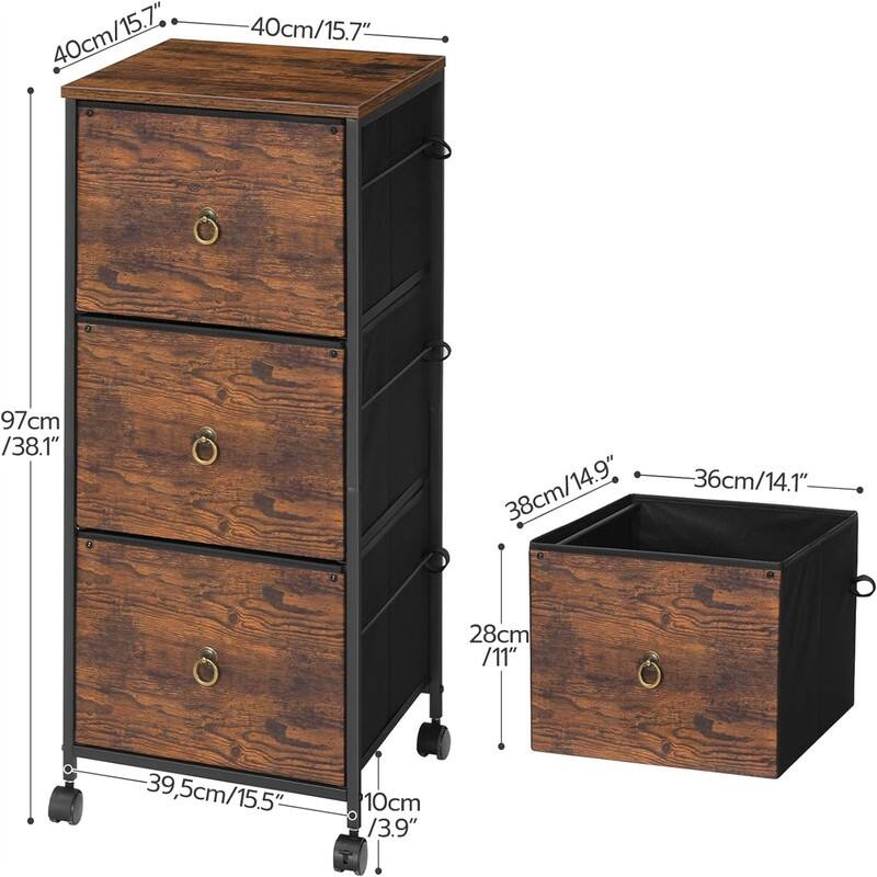 3-Drawer File Cabinet - 15.7"D x 15.7"W x 38.1"H