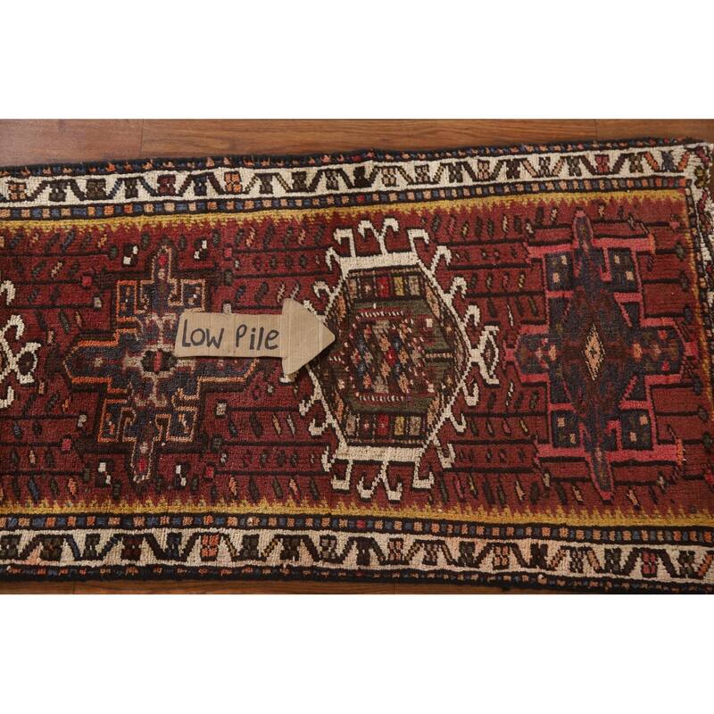 Red Gharajeh Persian Vintage Runner Rug Handmade Wool Carpet - 1'11"x 4'11"