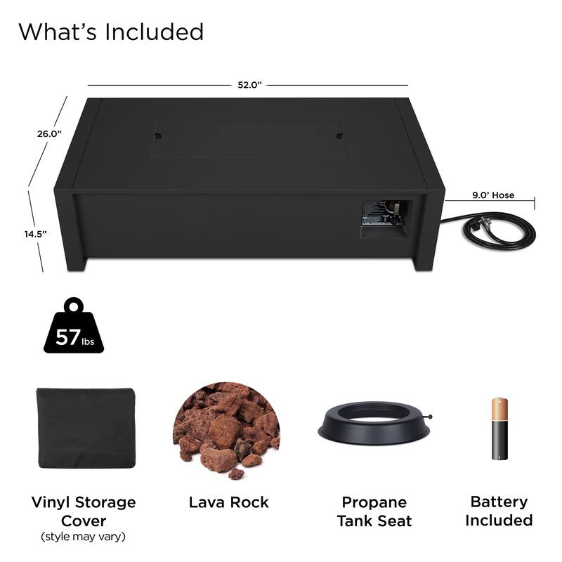 Keenan 52" Rectangle LP Fire Table in Black by Real Flame