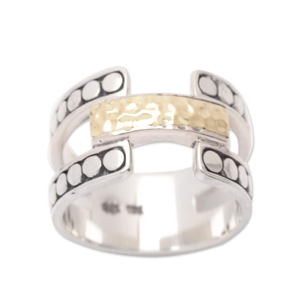 Novica Handmade Armadillo Glam Gold-Accented Band Ring