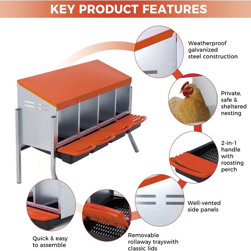 Roll-Away Nesting Boxes for Chickens Coop with Perch