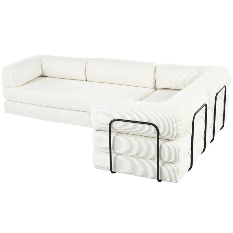L-Shaped Modular Sofa Bed in Cozy Corduroy Fabric