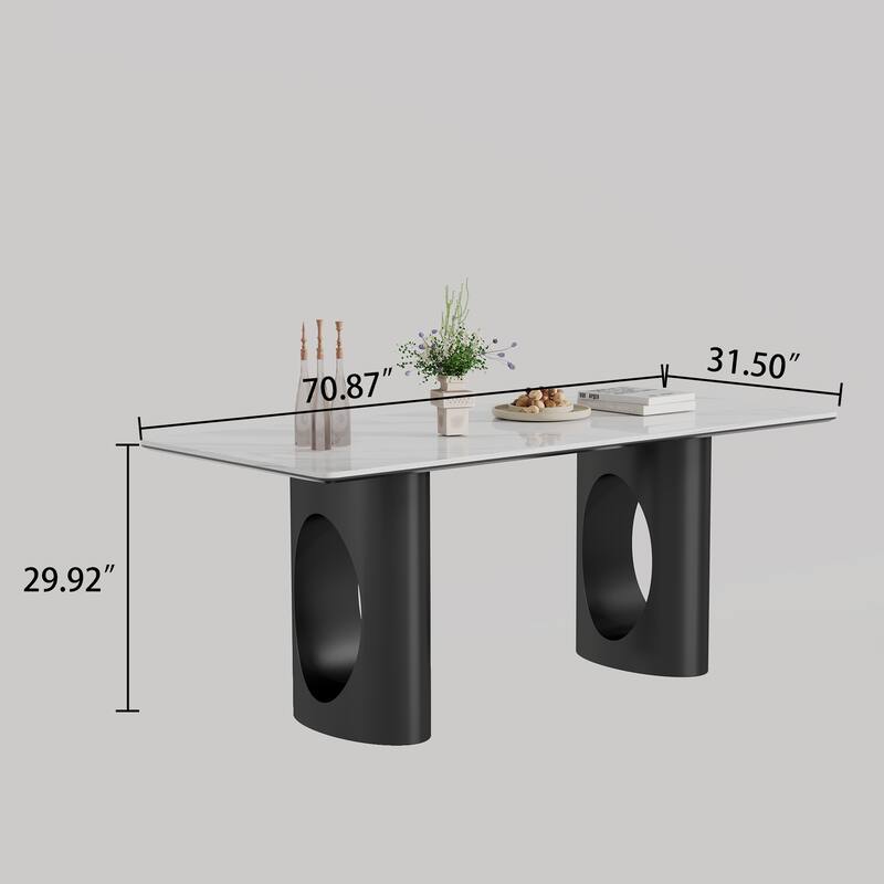 0.47" Thick Sintered Stone Composite Tempered Glass Top Rectangular Dining Table