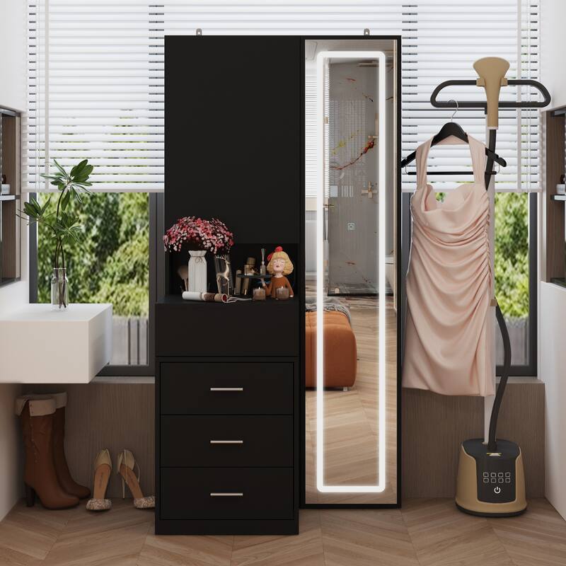Sleek Storage Dresser with Ambient Mirror Lighting Makup Vanity Table