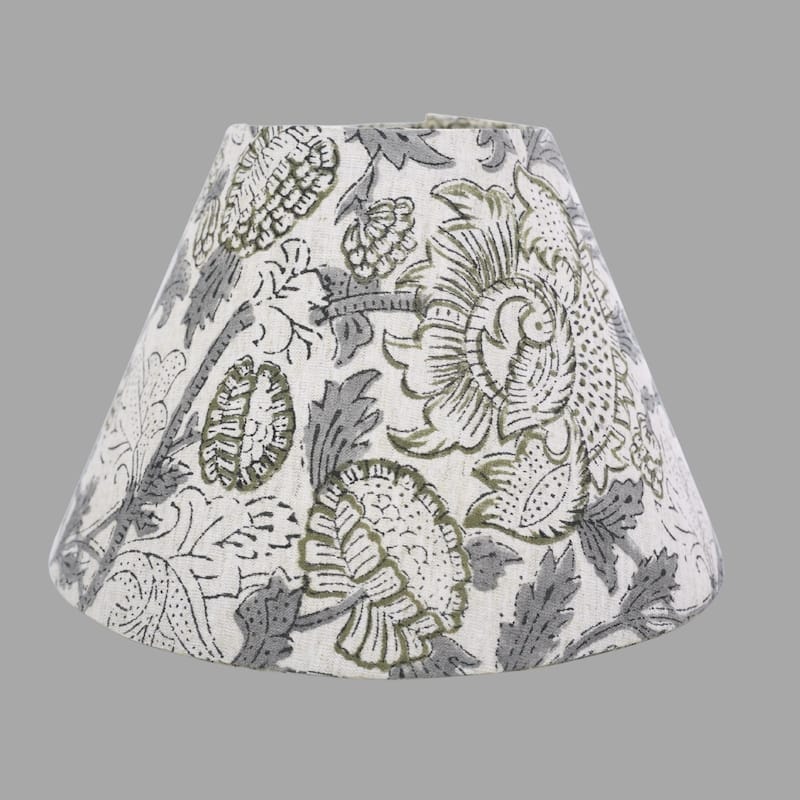 Fabdivine Akash Ganga Handmade Viscose Linen Floral Block Print Lampshade - Traditional Table Lamp Cover for Home Décor - 11 x 13 x 10