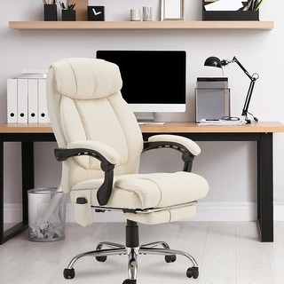 Executive Reclining Office Chair with Heated Massage and Footrest, Ergonomic Design for Home Office
