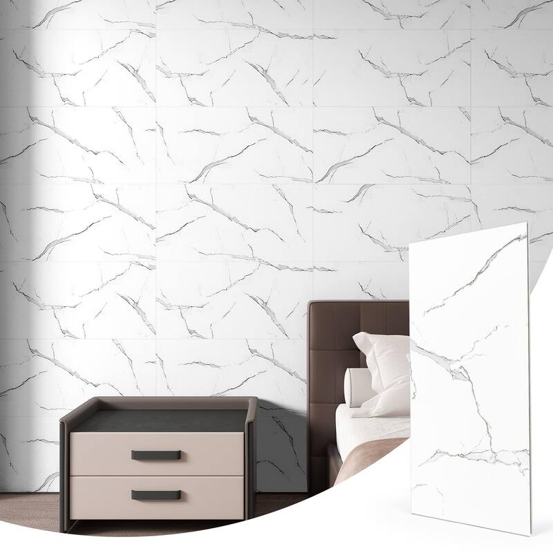 Art3d 10-sheet 24"x12" Interlock Wall Tiles Backsplash Tiles Cover 20 Sq.Ft. - White Marble