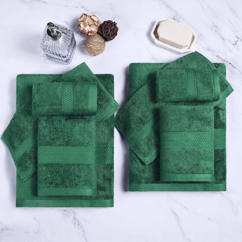 Superior 8 Piece Bath Towel Set, Rayon From Bamboo and Cotton - Hunter Green